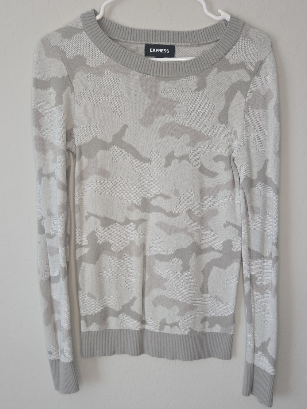 Express Neutral Camo Crewneck Sweater